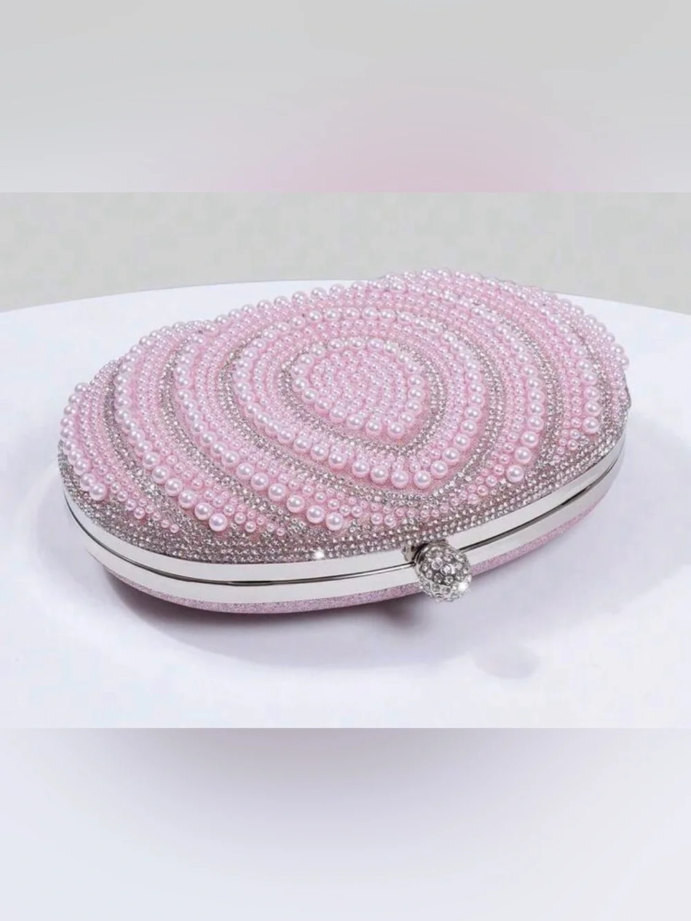 Pearl & Crystal Embellished Clutch - Pink